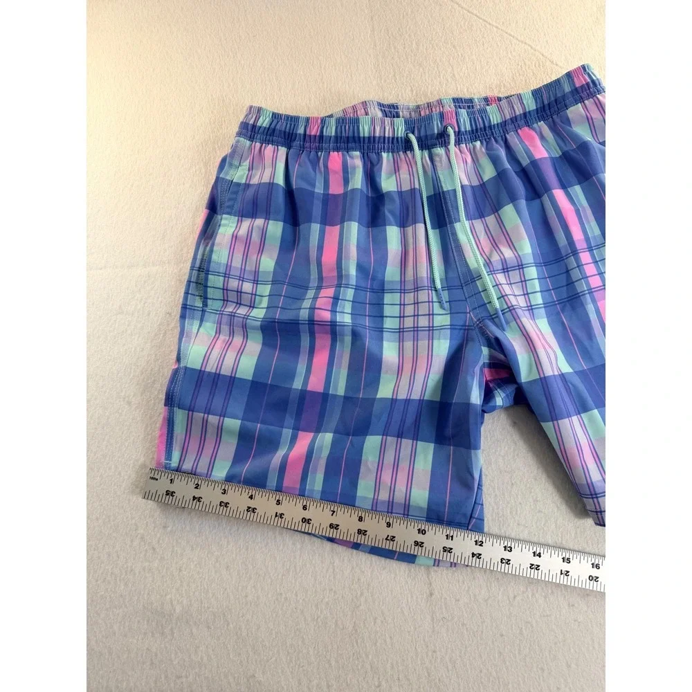Vineyard Vines Mens Blue Pink Plaid Swim Trunks Drawstring Shorts Size L